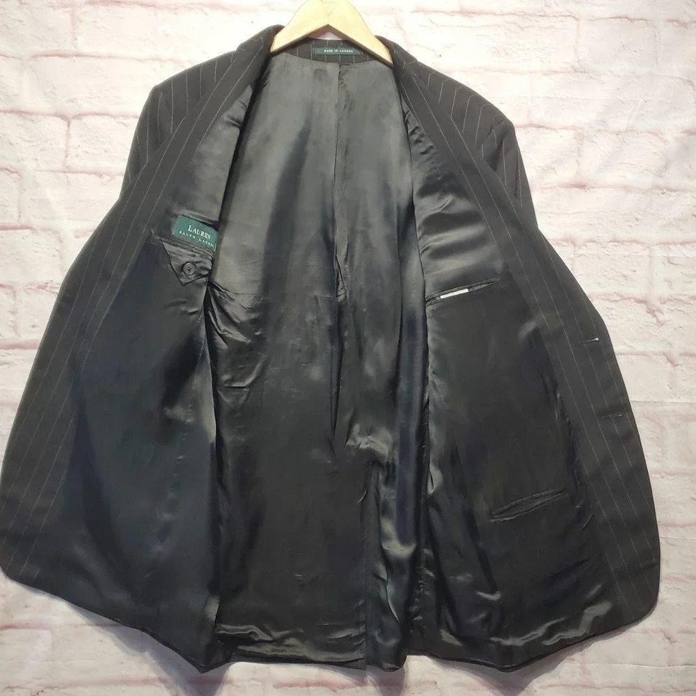 VTG‎ Lauren Ralph Lauren Pinstripe Blazer Jacket 42T Wool Alpaca Made in Canada